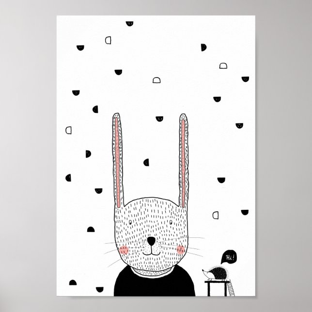 Rabbit Illustration, Modern Kids Room Wall Art (Front)