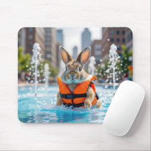 Rabbit In a City Fountain  Mouse Mat