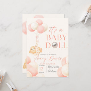 Rabbit in a creddle pink theme baby shower invitation