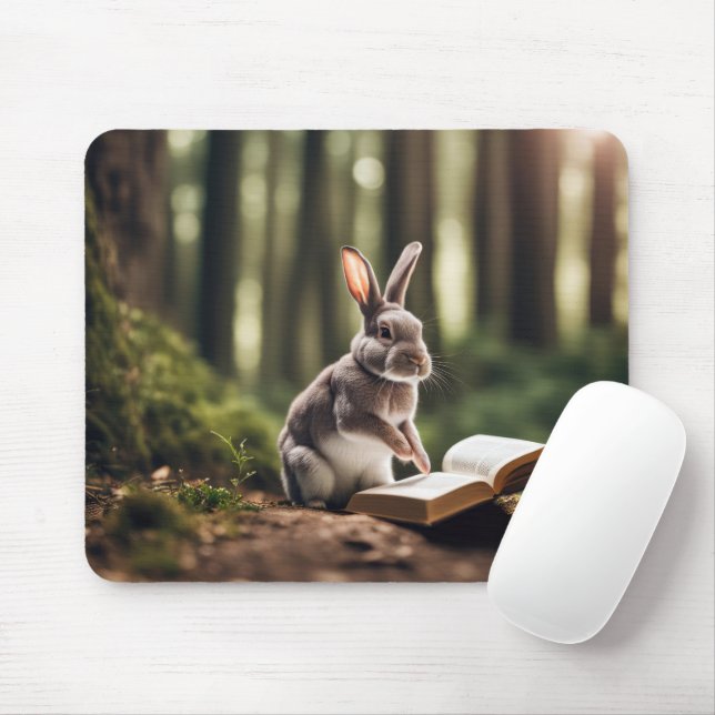 Rabbit In A Forest With Book Mouse Mat (With Mouse)