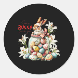 Rabbit In A Gl Jar - Colourful Vintage Easter Classic Round Sticker