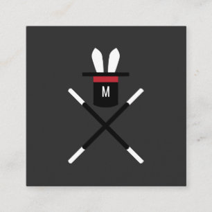 Rabbit in a Hat Dark Grey & Red Monogram Magician Square Business Card