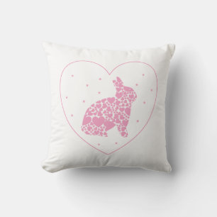 Rabbit in a Heart White Cushion