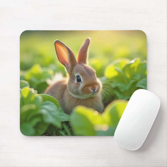 Rabbit In a Lettuce Garden Mouse Mat (With Mouse)