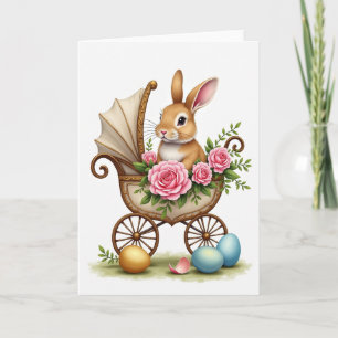 Rabbit In A Pram Art Card