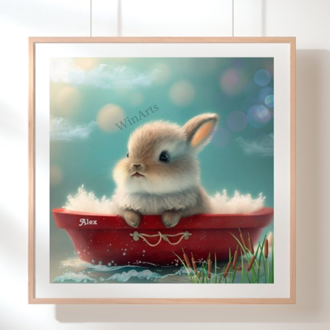 Rabbit in a Red Boat Personalized Art Nursery Poster (Creator Uploaded)
