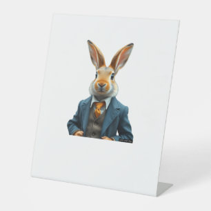 Rabbit In A Suit - Vintage Easter Bunny Portrait W Pedestal Sign