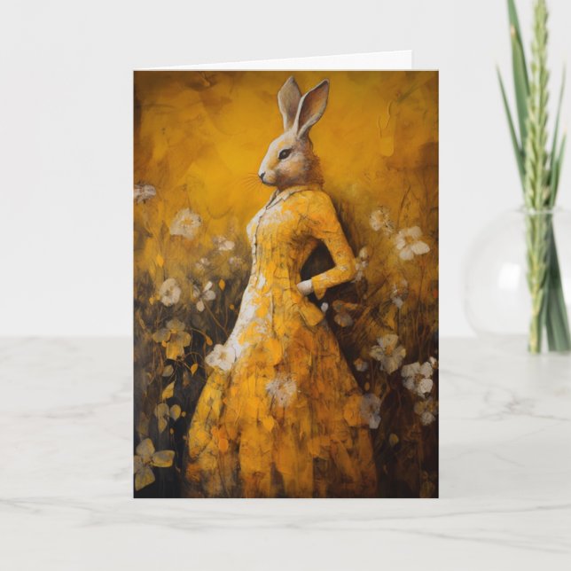 Rabbit in a Yellow Dress Easter Holiday Card (Front)