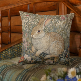Rabbit in an English Garden William Morris Style Cushion