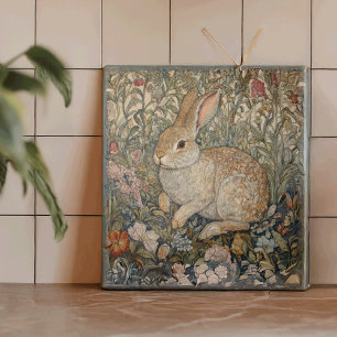 Rabbit in an English Garden William Morris Style Tile