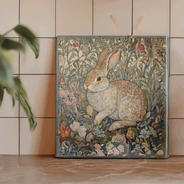 Rabbit in an English Garden William Morris Style Tile (Creator Uploaded)