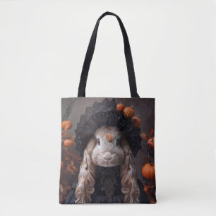 Rabbit in black mediaeval costume tote bag