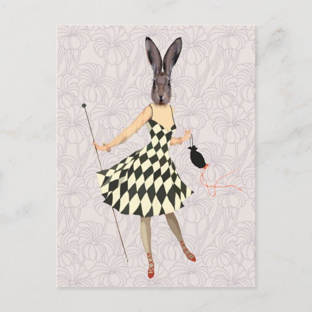 Rabbit in Black White Dress 2 Postcard (Front)