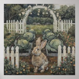 Rabbit In Cabbage Patch Easter Themed Poster