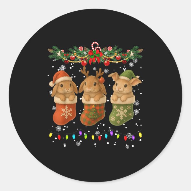 Rabbit In Christmas Socks Lights Rabbit Xmas  Classic Round Sticker (Front)