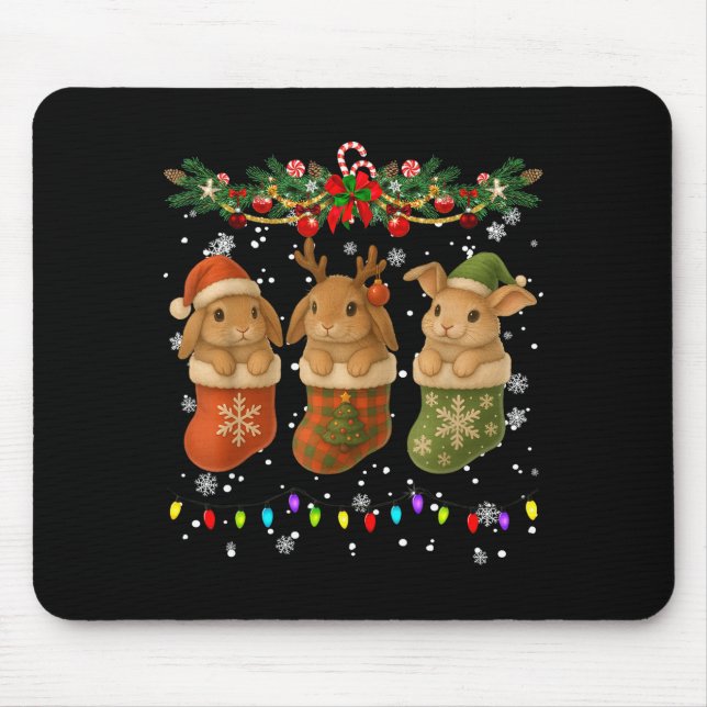 Rabbit In Christmas Socks Lights Rabbit Xmas  Mouse Mat (Front)