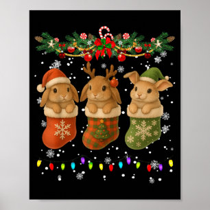 Rabbit In Christmas Socks Lights Rabbit Xmas Poster