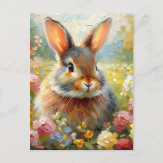 Rabbit in Floral Field Spring Artwork Postcard