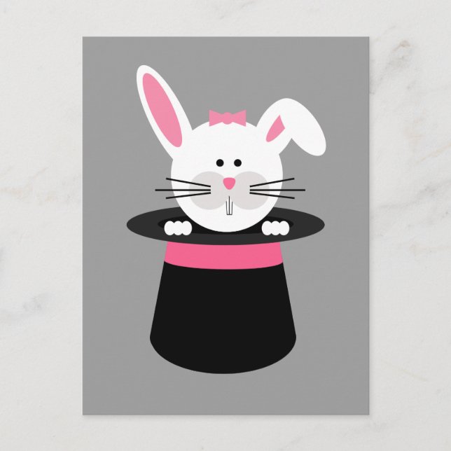 Rabbit In Hat Magic Birthday Party Postcard Invite (Front)