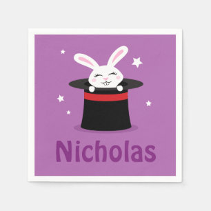 Rabbit in magicians hat personalised name napkin
