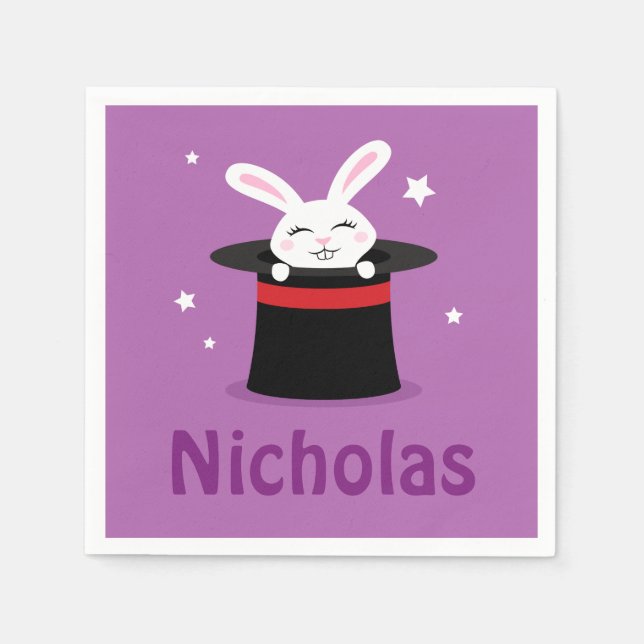 Rabbit in magicians hat personalised name napkin (Front)