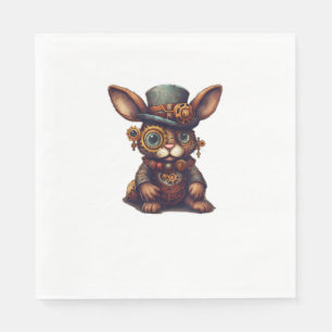 Rabbit in steampunk mechanical gear, vibrant bunny napkin