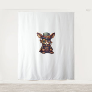 Rabbit in steampunk mechanical gear, vibrant bunny tapestry