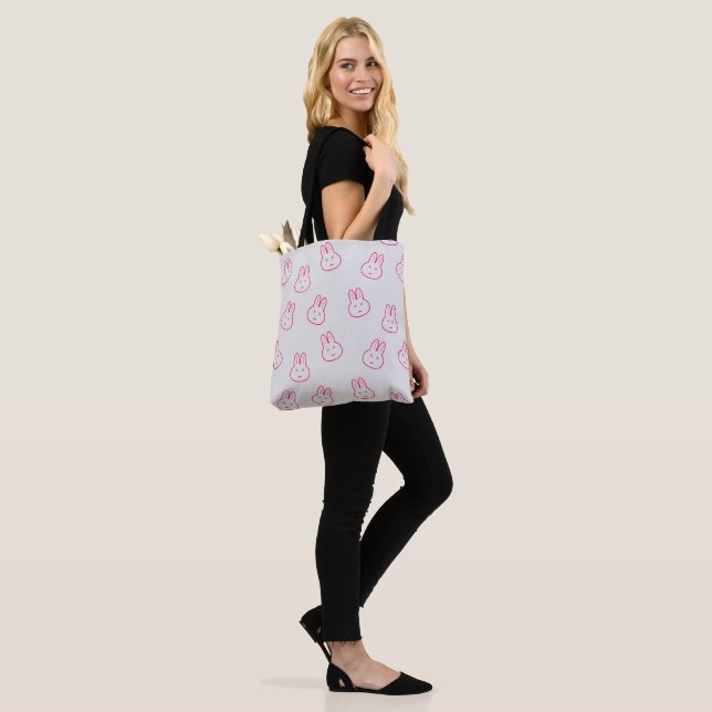 Rabbit In Strange Mood - Pink colour Tote Bag (On Model)