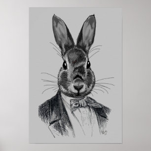 Rabbit In Suit Portrait Poster