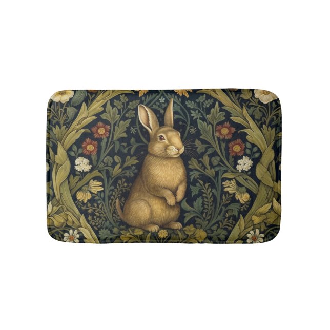 Rabbit in the forest art nouveau style bath mat (Front)