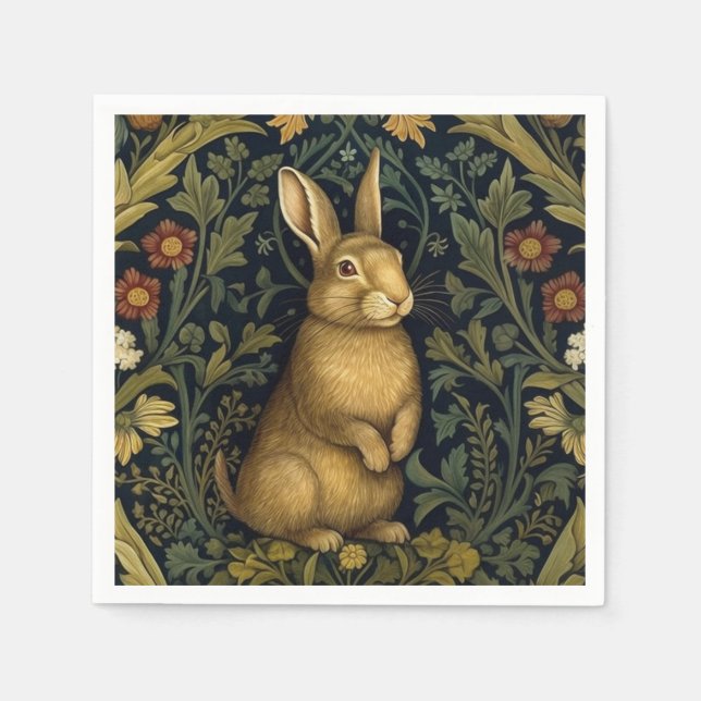 Rabbit in the forest art nouveau style napkin (Front)