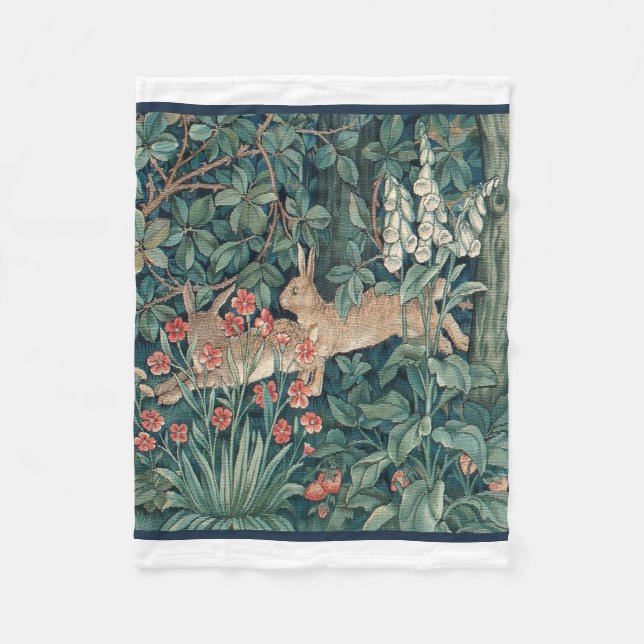 Rabbit In The Forest - William Morris Fleece Blanket (Front)