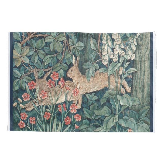 Rabbit In The Forest - William Morris Pillowcase (Back)