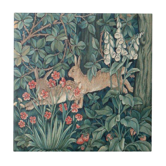 Rabbit In The Forest - William Morris Tile (Front)