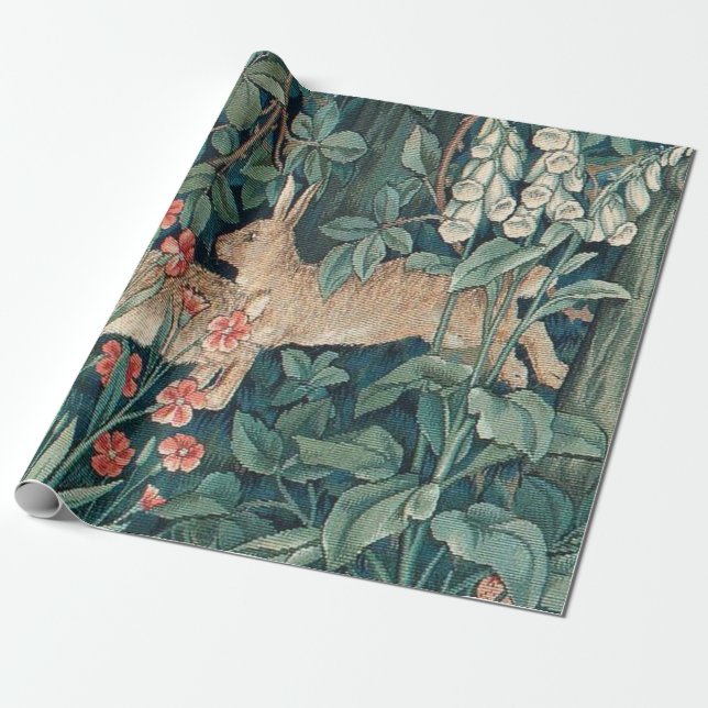 Rabbit In The Forest - William Morris Wrapping Paper (Unrolled)