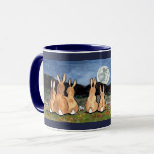 Rabbit in the Moon Bunny Family Mug Navy Dark Blue