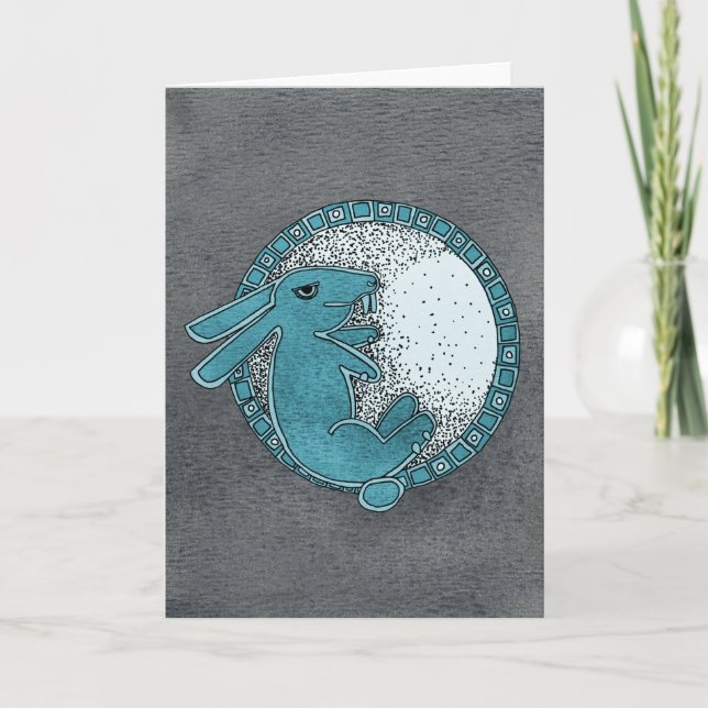 Rabbit in the Moon Greeting Card (blue) (Front)
