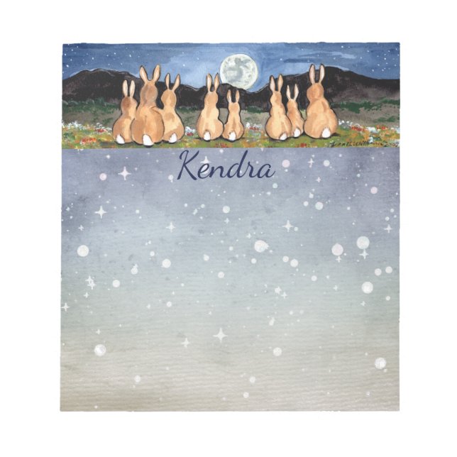 Rabbit in the Moon Personalised Starry Night Bunny Notepad (Front)