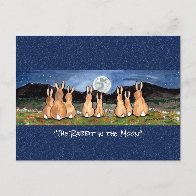 Rabbit in the Moon Whimsical Watercolor Art  Postcard (Front)