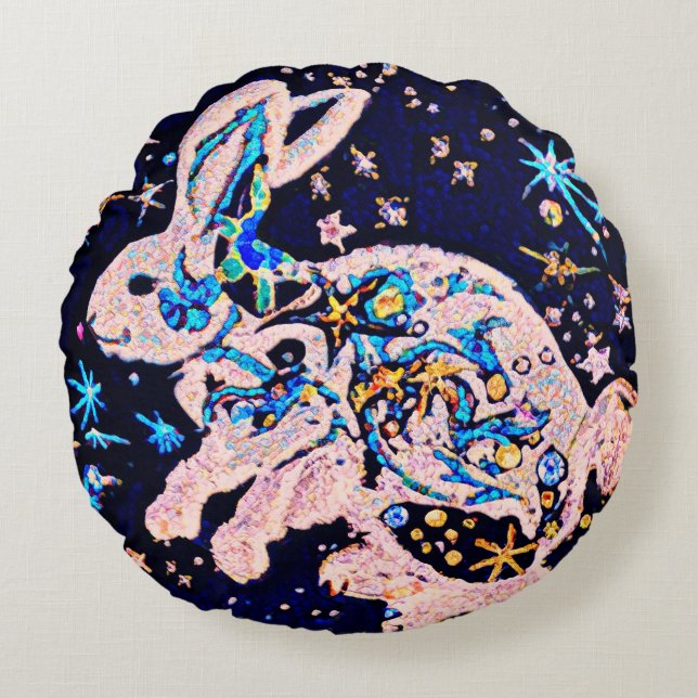 Rabbit in the Sky with Stars  Round Cushion (Front)