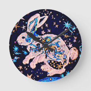 Rabbit in the Sky with Stars  Round Pillow Clock