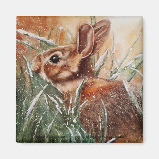 Rabbit in the snow fridge magnet
