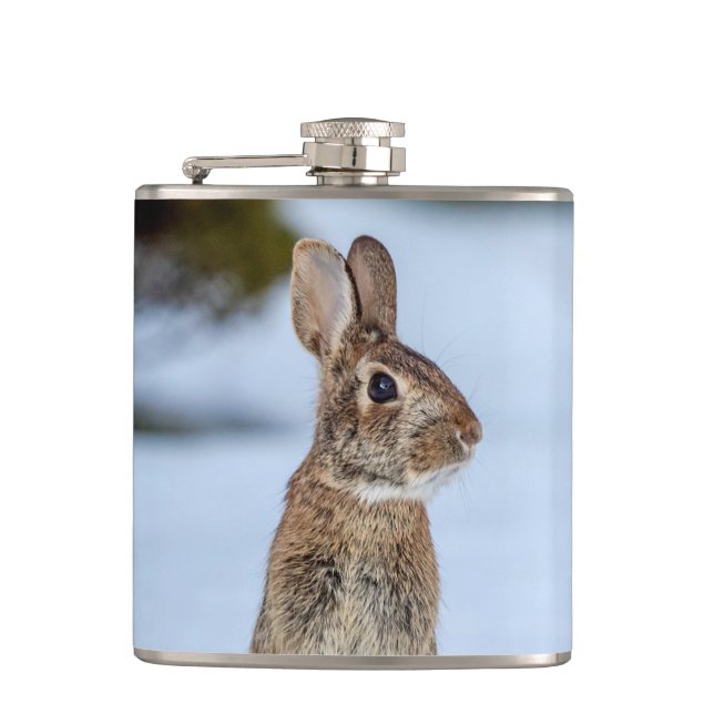 Rabbit in the snow hip flask (Front)