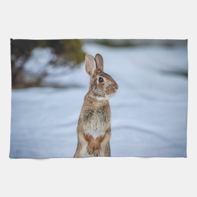 Rabbit in the snow tea towel (Horizontal)