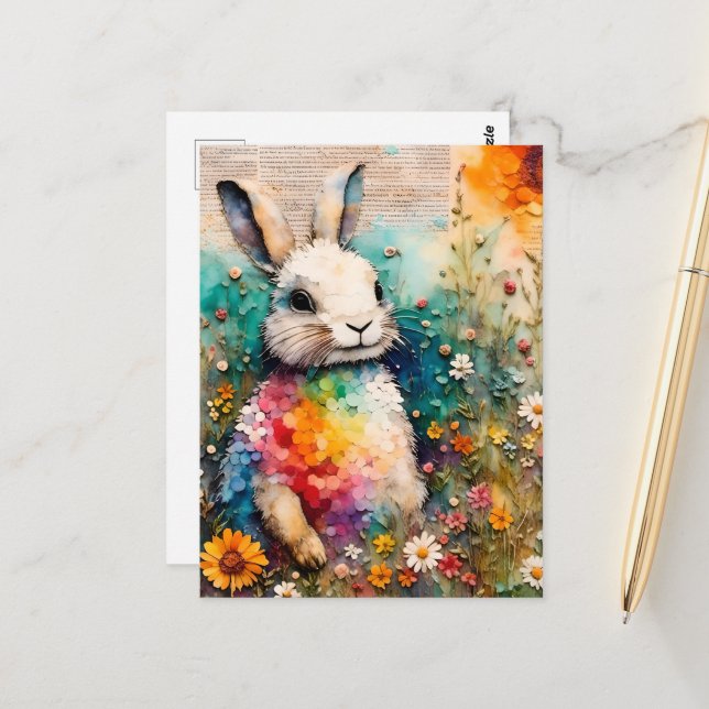 Rabbit in the Wildflowers Postcard (Front/Back In Situ)