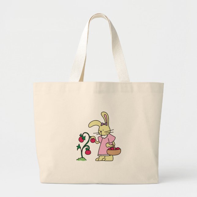 Rabbit in Tomato Garden Large Tote Bag (Front)