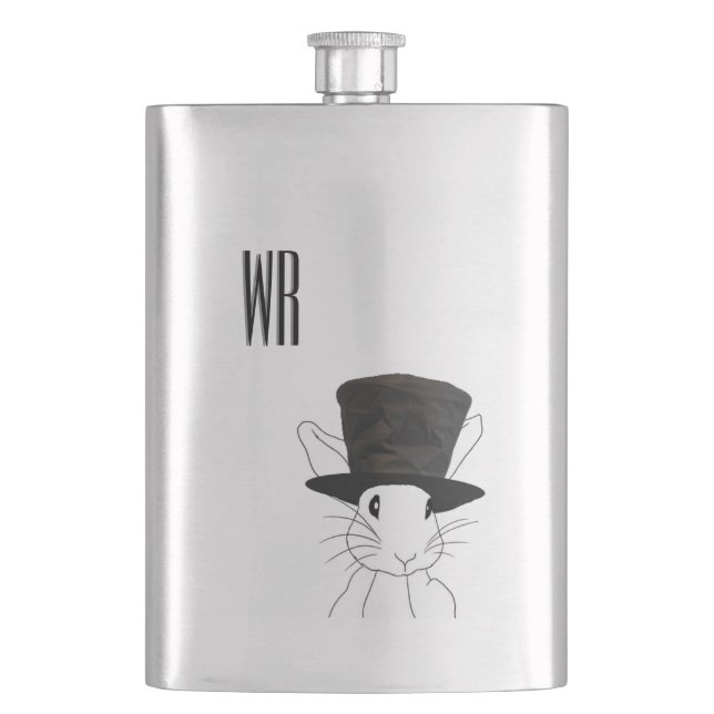 Rabbit in Top Hat Monogram Hip Flask (Front)