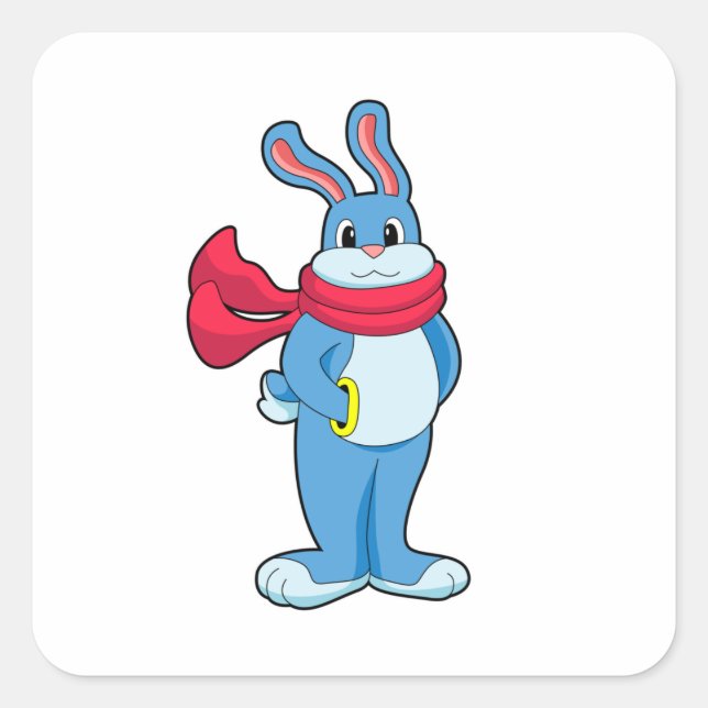 Rabbit in Winter with Scarf Square Sticker (Front)