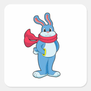 Rabbit in Winter with Scarf Square Sticker