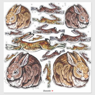 Rabbit Leaping Hare Brown Pen & Ink Large Vinyl